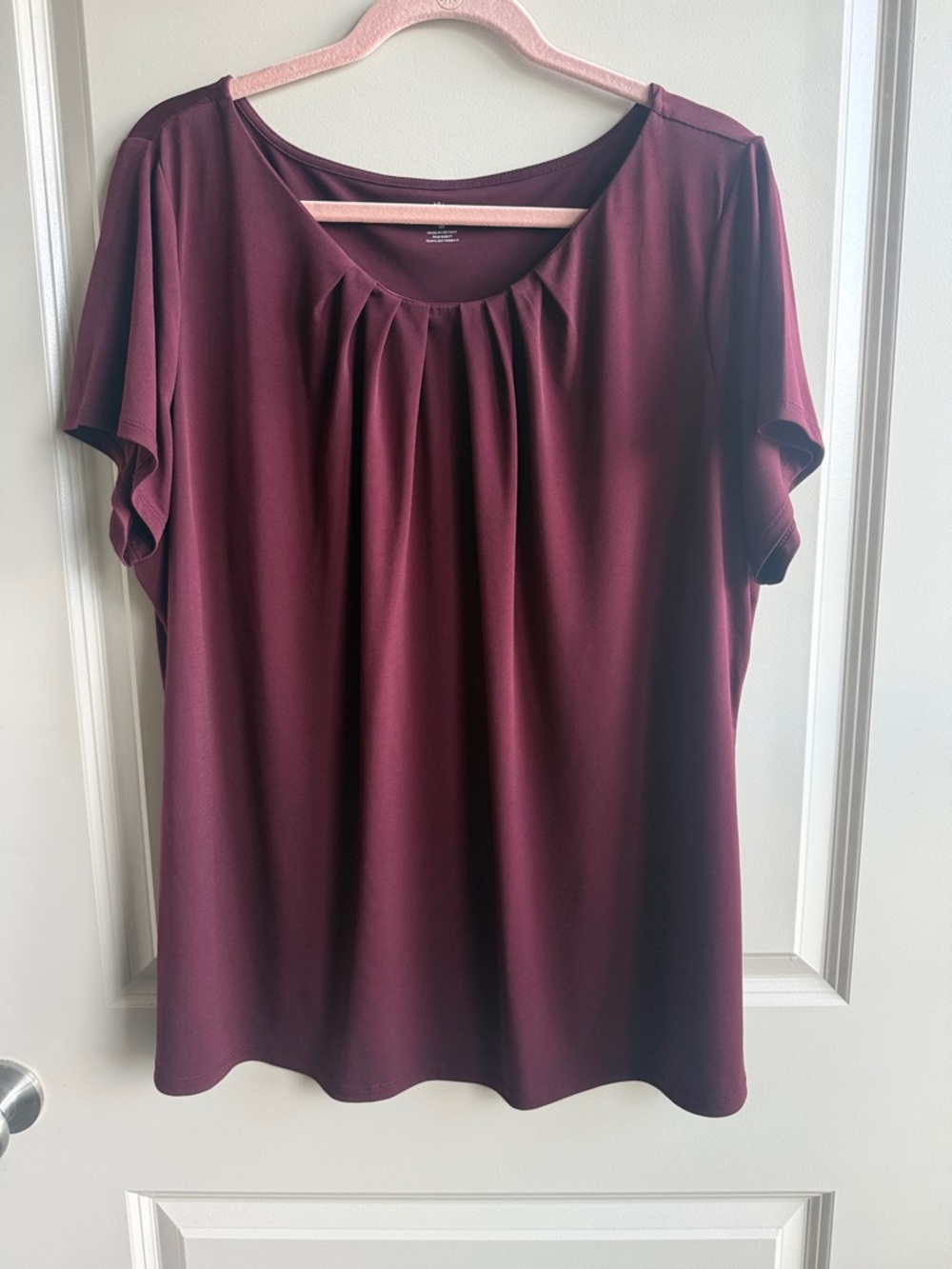 Worthington Women's Scoop Neck Pleated Jersey Top-Burgundy Size 2X
